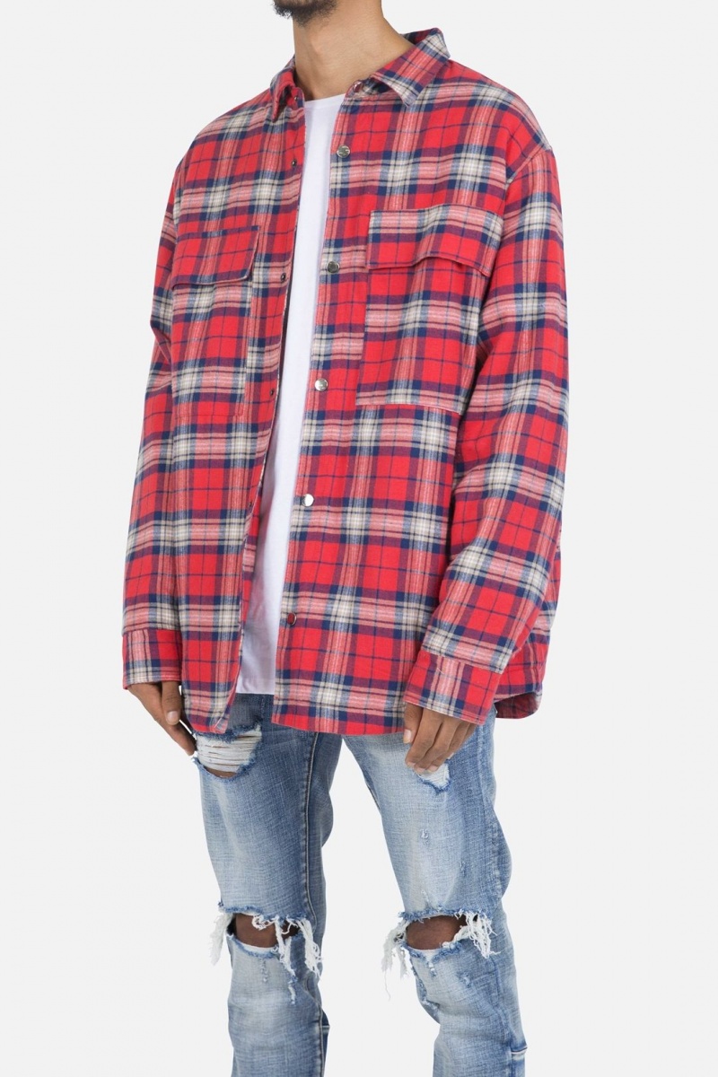 Vestes Mnml Plaid Travail Jacket Red/Blue Homme | JYL-8322003