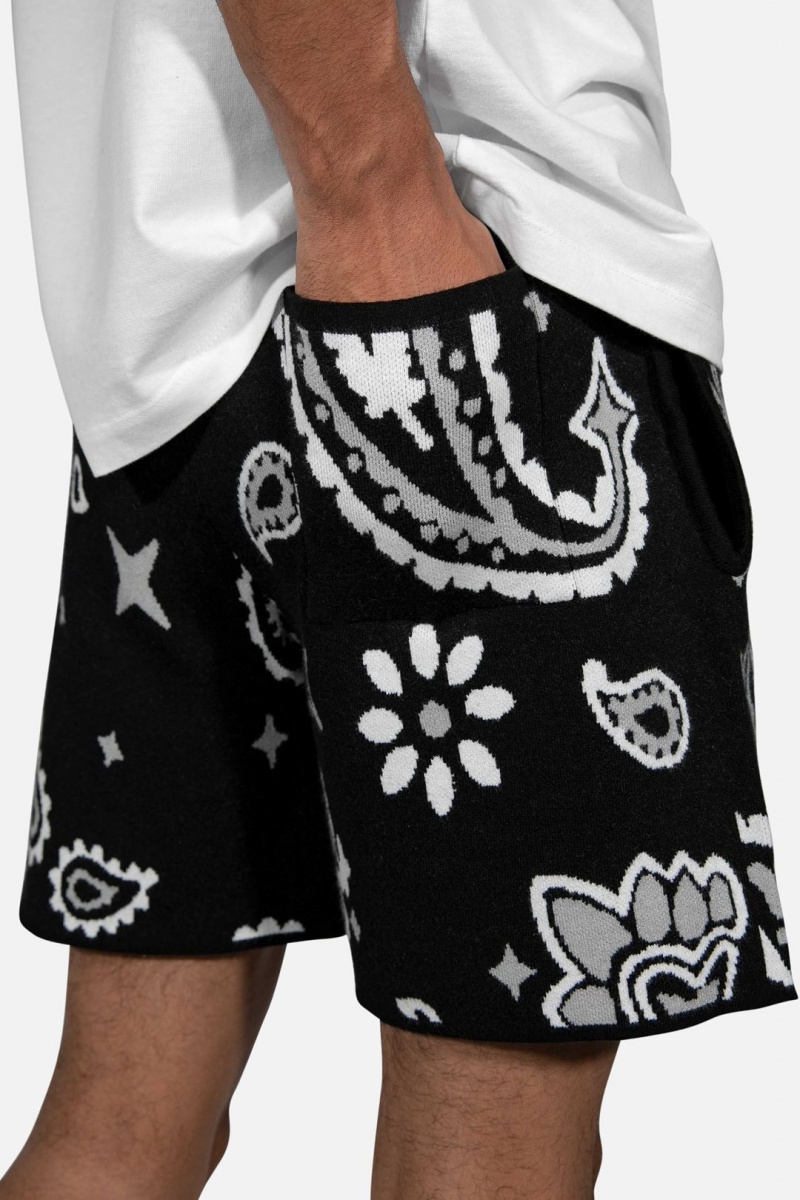 Short Mnml Paisley Knit Shorts Noir Homme | BTE-0152129