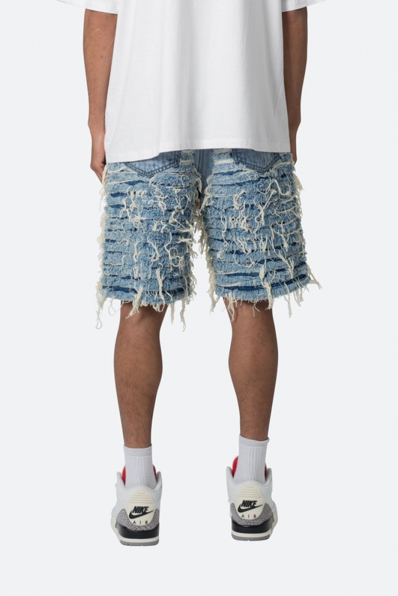 Short Jean Mnml Allover Frayed Denim Shorts Bleu  | EWY-3199092