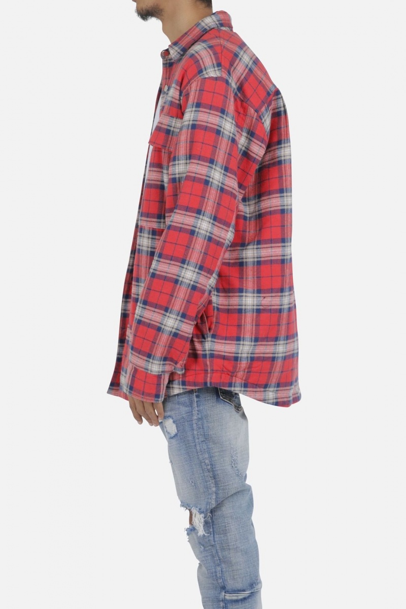 Vestes Mnml Plaid Travail Jacket Red/Blue Homme | JYL-8322003