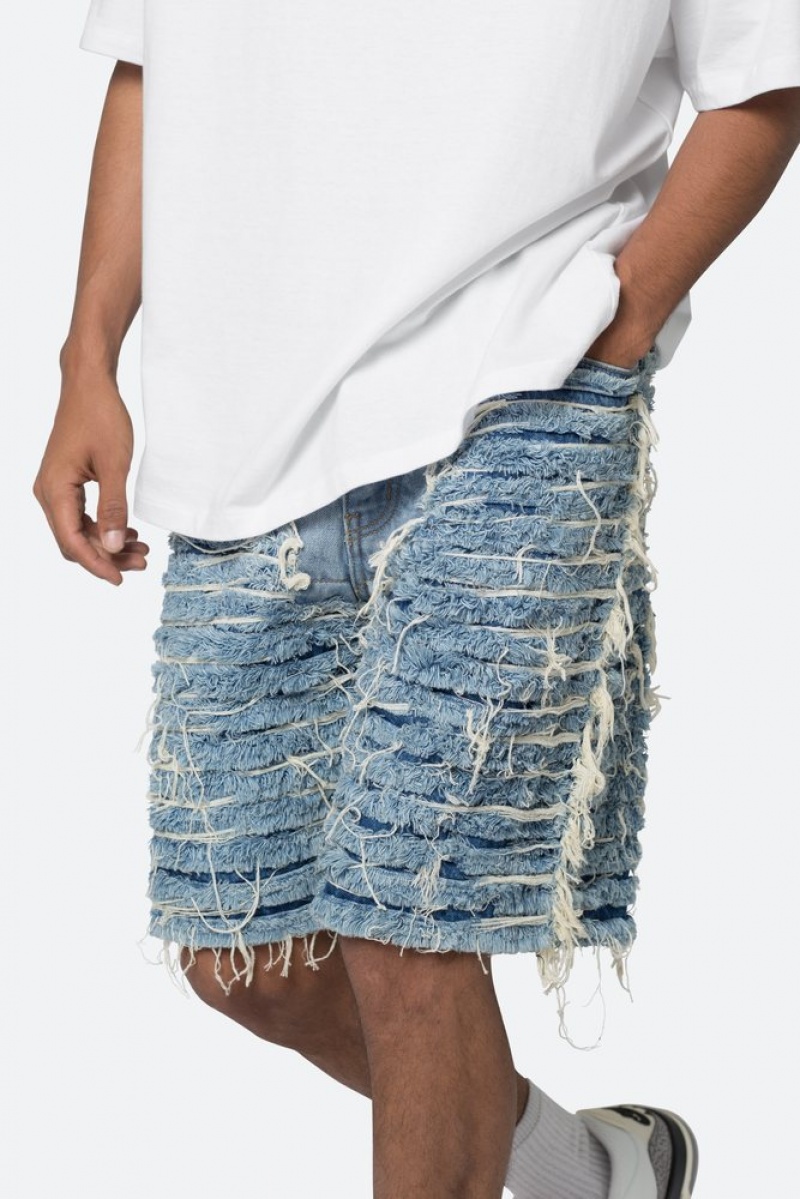 Short Jean Mnml Allover Frayed Denim Shorts Bleu  | EWY-3199092