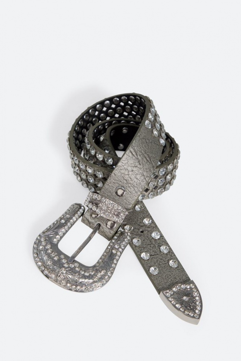 Ceintures Mnml Die Cut Rhinestone Belt Grise  | YNC-8803716