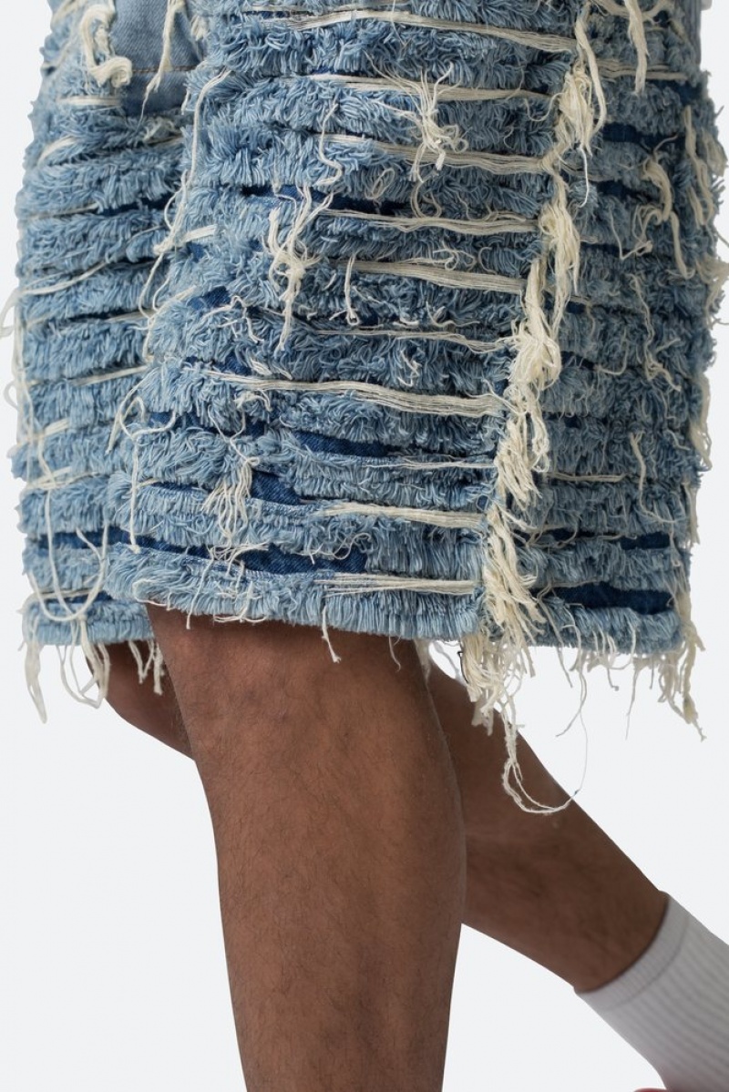 Short Jean Mnml Allover Frayed Denim Shorts Bleu  | EWY-3199092