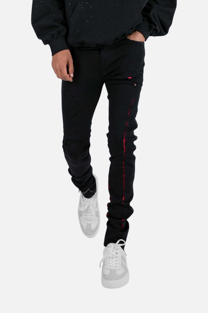 Skinny Denim Mnml X412 Lava Mince Denim Black/Red Homme | NYL-1583071