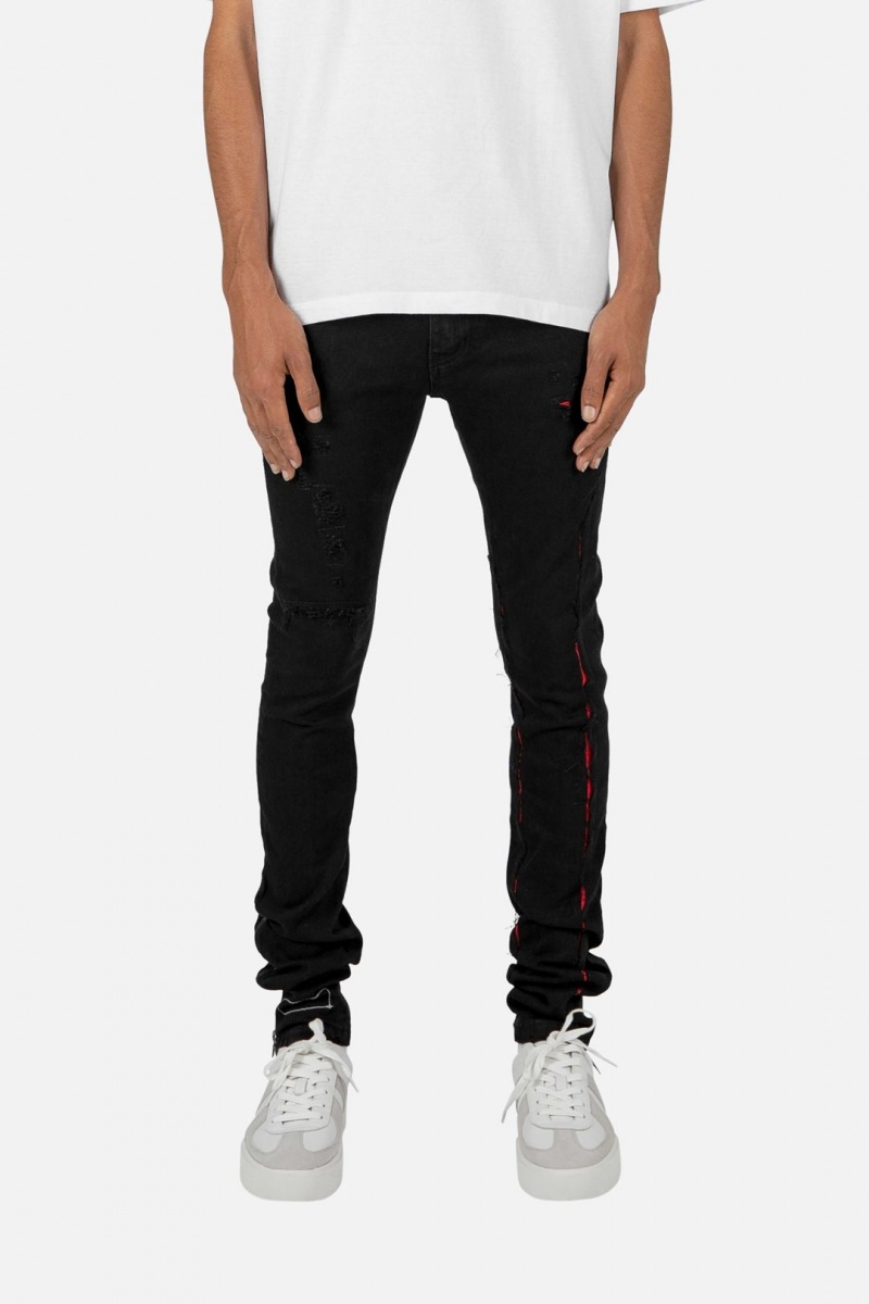 Skinny Denim Mnml X412 Lava Mince Denim Black/Red Homme | NYL-1583071