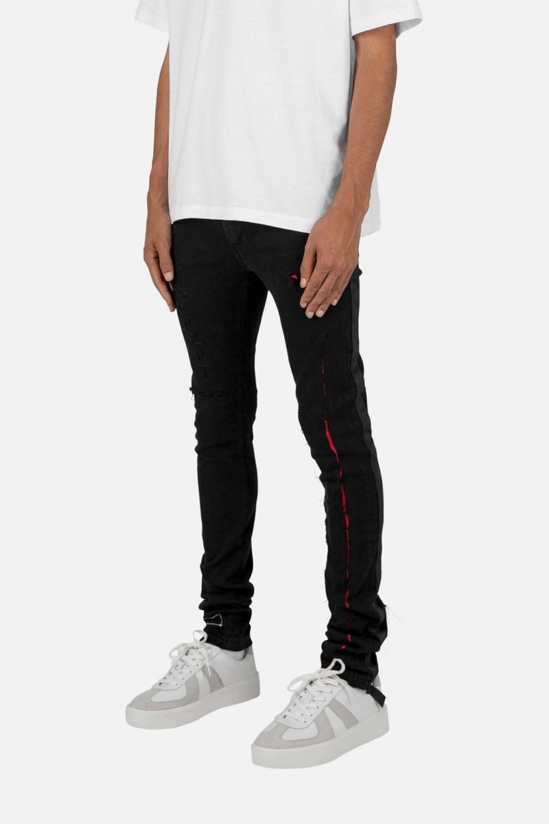 Skinny Denim Mnml X412 Lava Mince Denim Black/Red Homme | NYL-1583071