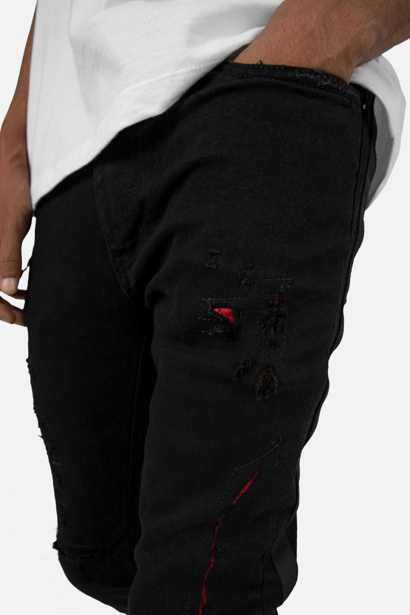 Skinny Denim Mnml X412 Lava Mince Denim Black/Red Homme | NYL-1583071