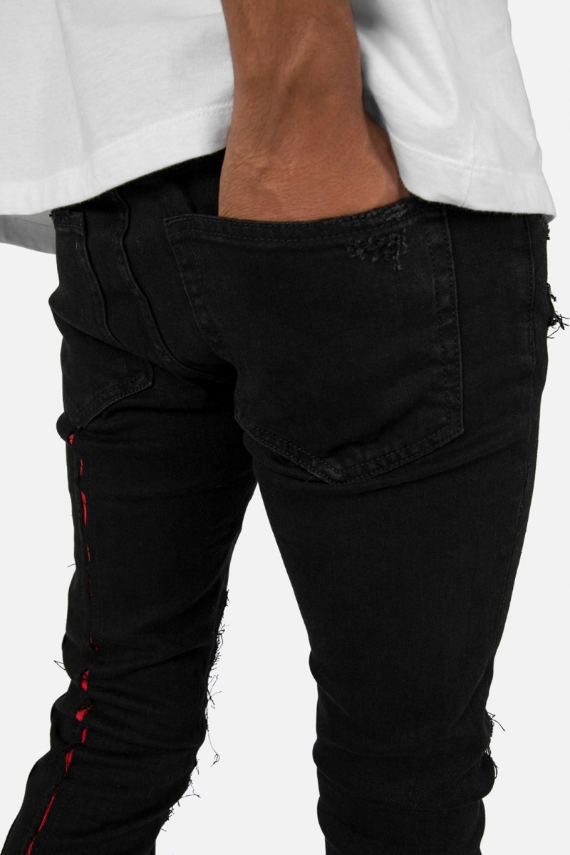 Skinny Denim Mnml X412 Lava Mince Denim Black/Red Homme | NYL-1583071