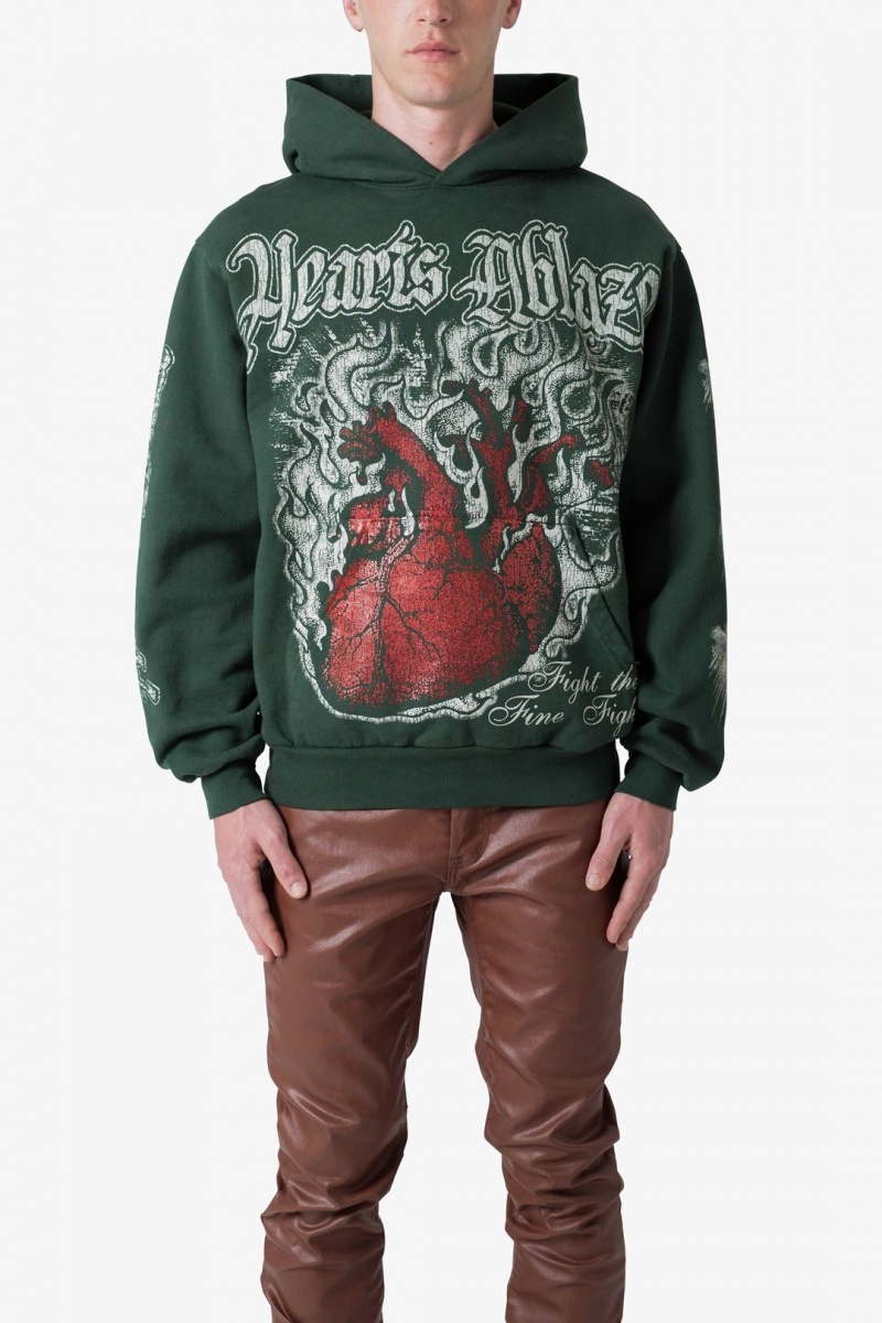 Sweat a Capuche Mnml Hearts Ablaze Hoodie Vert  | MFL-2541349