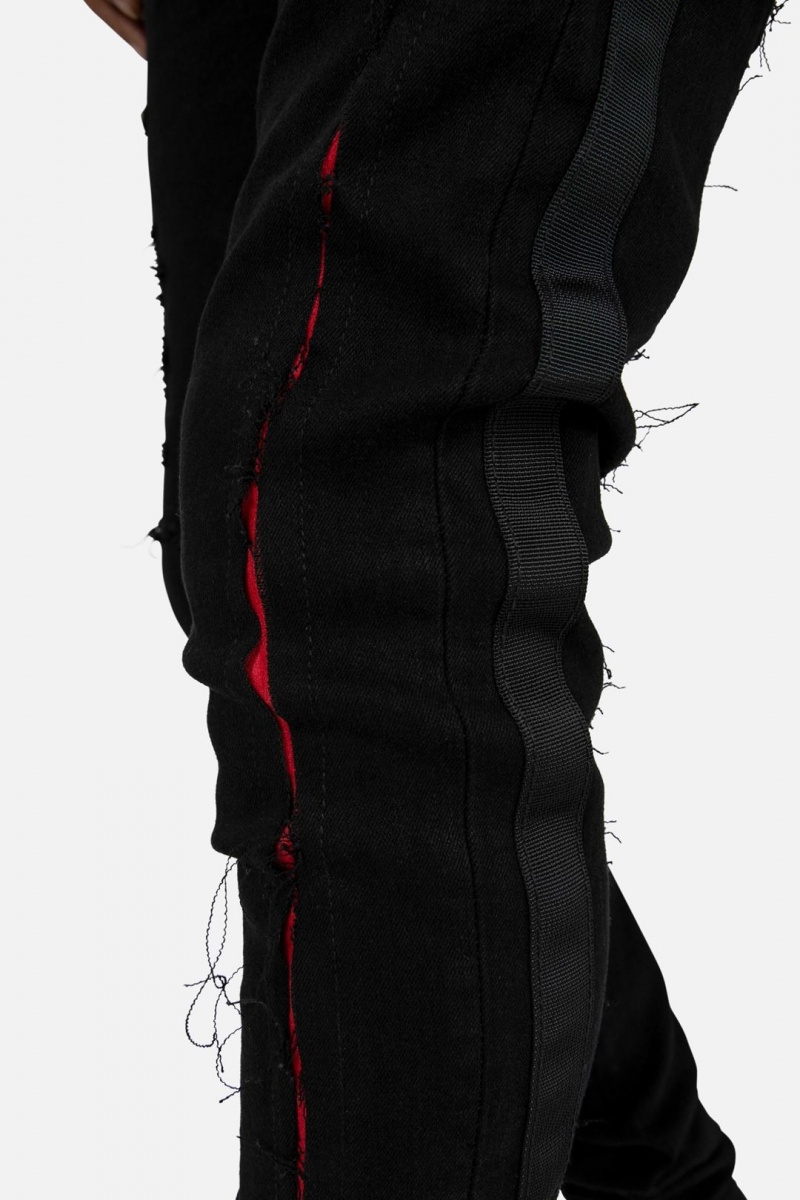 Skinny Denim Mnml X412 Lava Mince Denim Black/Red Homme | NYL-1583071