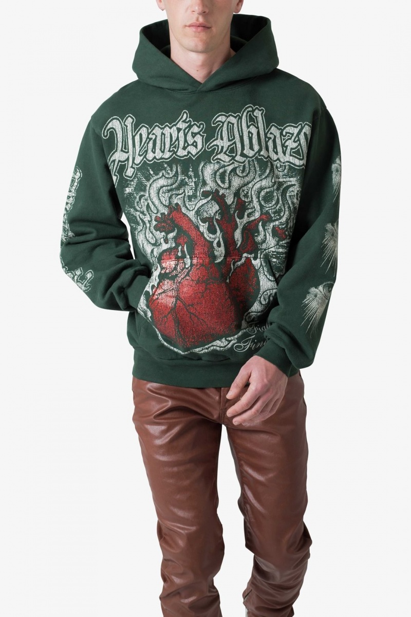 Sweat a Capuche Mnml Hearts Ablaze Hoodie Vert  | MFL-2541349