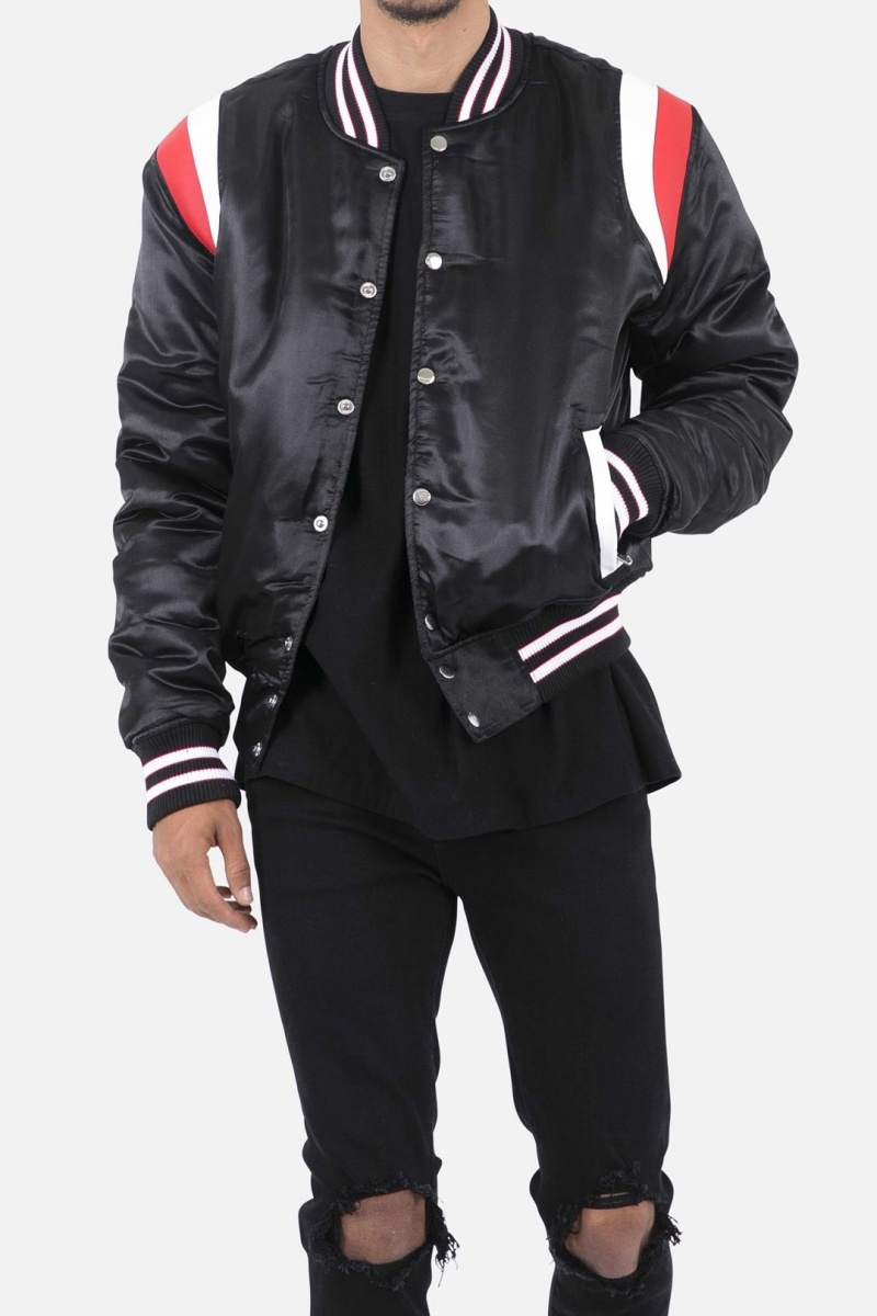 Vestes Mnml Teddy Bomber Jacket Black/Red Homme | MQZ-9565468