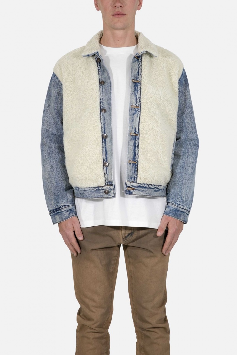 Vestes Mnml Sherpa Body Trucker Jacket Blue/White Homme | QJX-3057786