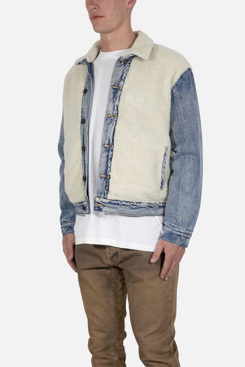 Vestes Mnml Sherpa Body Trucker Jacket Blue/White Homme | QJX-3057786