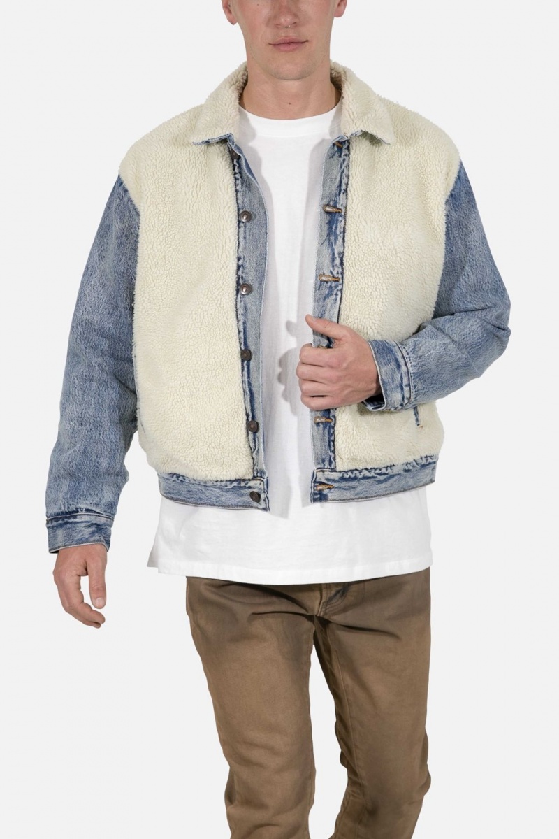 Vestes Mnml Sherpa Body Trucker Jacket Blue/White Homme | QJX-3057786