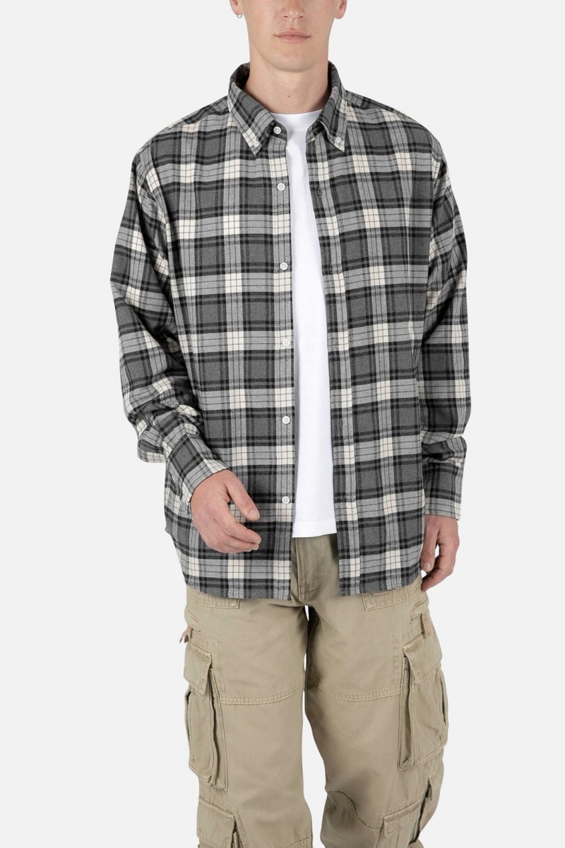 Chemises Mnml Basic Flannel Shirt Brown/Grey Homme | LZI-4879891