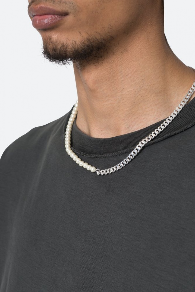 Bijoux Mnml Pearl and Cuban Chain Necklace Blanche  | ZRZ-0611368