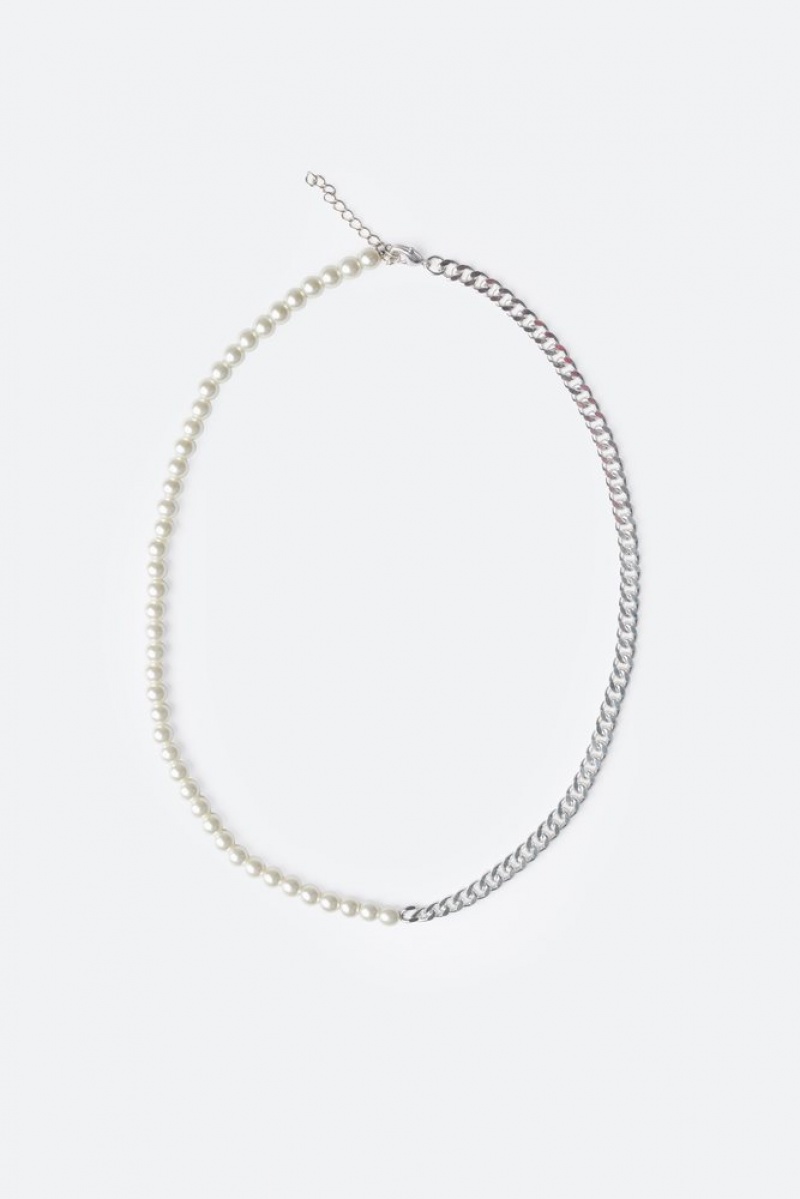 Bijoux Mnml Pearl and Cuban Chain Necklace Blanche  | ZRZ-0611368